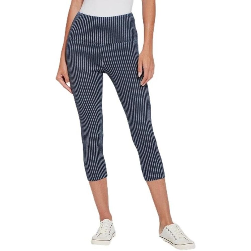 Lysse Large Denim Striped Capri Pull on Tummy Control Comfort Fit Stretchy RV$98